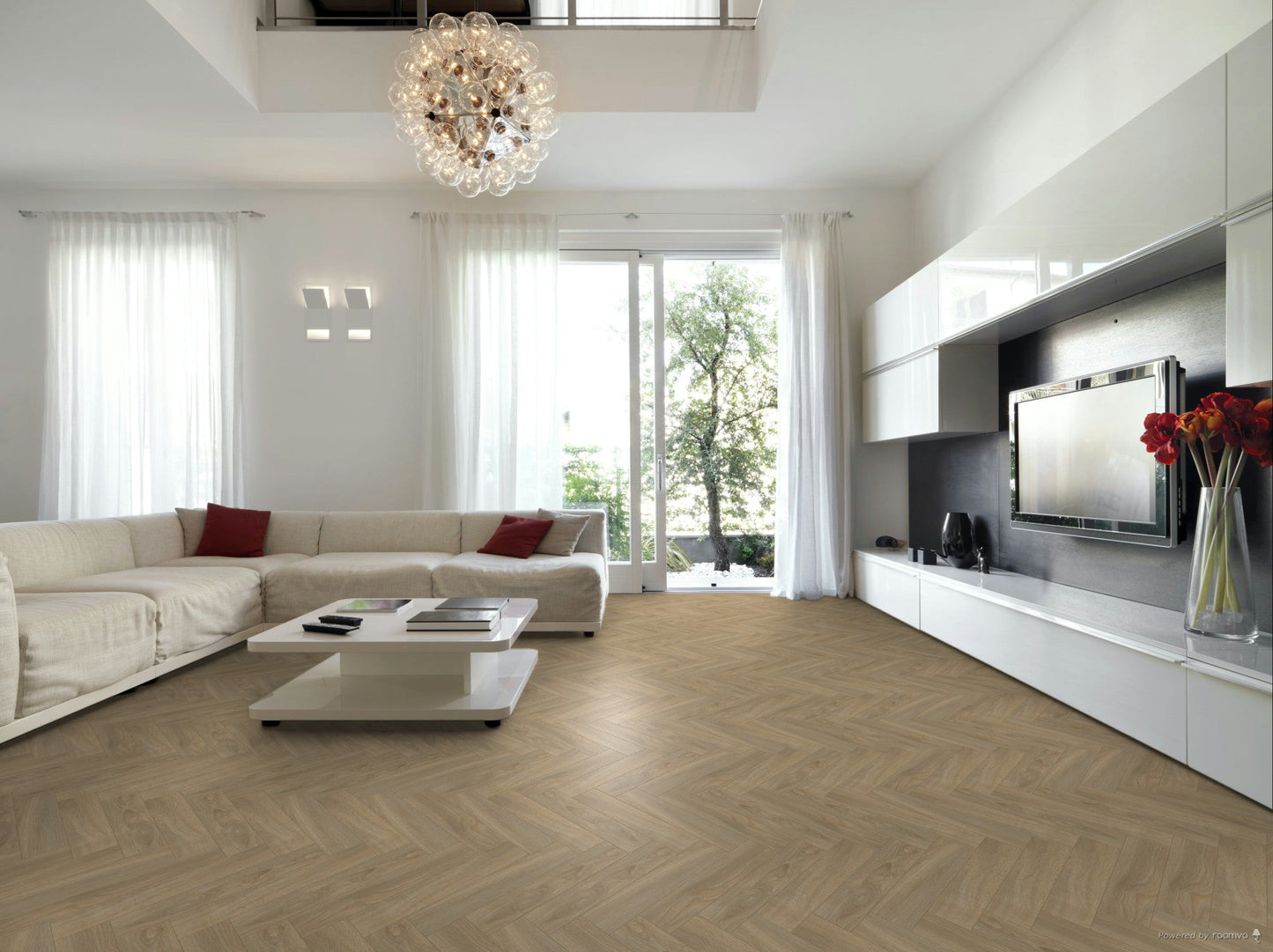 Sepia Herringbone Vinyl Flooring